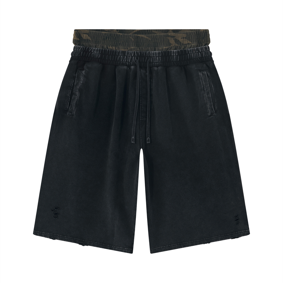 OZZY MIND: Unisex Vintage Wash Distressed Wide Leg Shorts