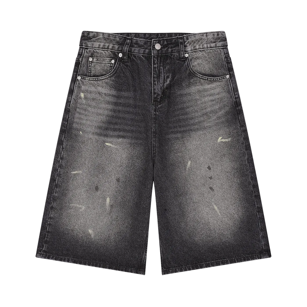 Men’s Vintage Wash Baggy Wide-Leg Denim Shorts