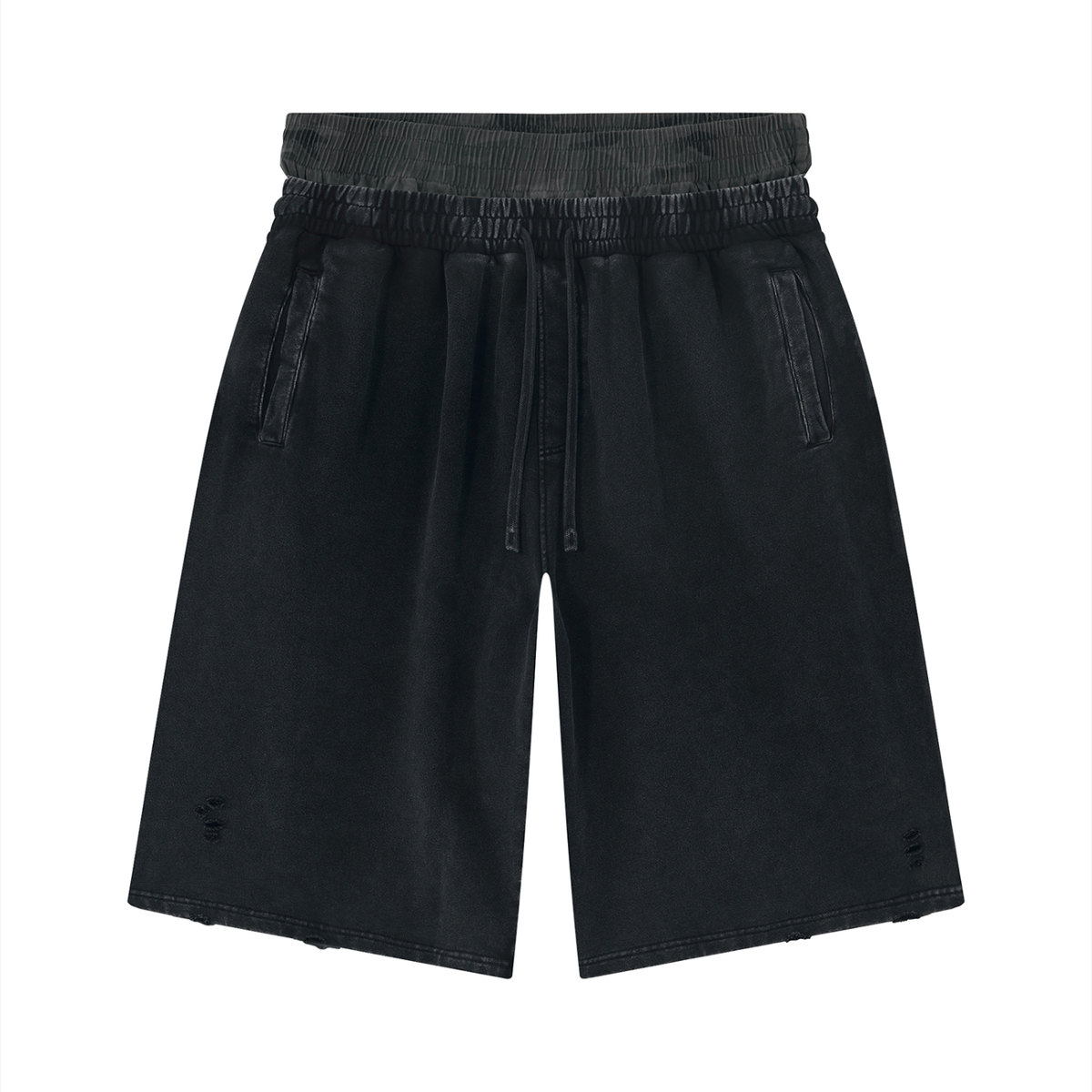 OZZY MIND: Unisex Vintage Wash Distressed Wide Leg Shorts