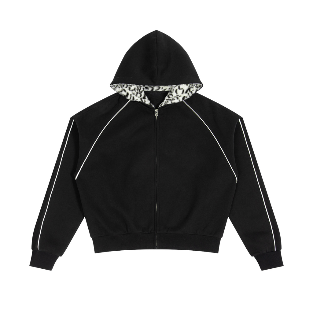 OZZY MIND: Unisex Boxy Fleece Piping Full Zip Hoodie