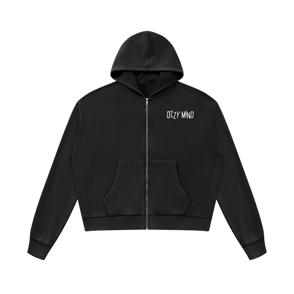 OZZY MIND: Unisex Mineral Wash Boxy Waffle Hoodie (Money is the motive *Design*)
