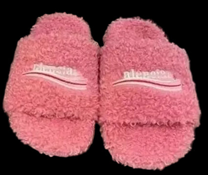*alenciaga - Furry Faux Fur Slide Sandals