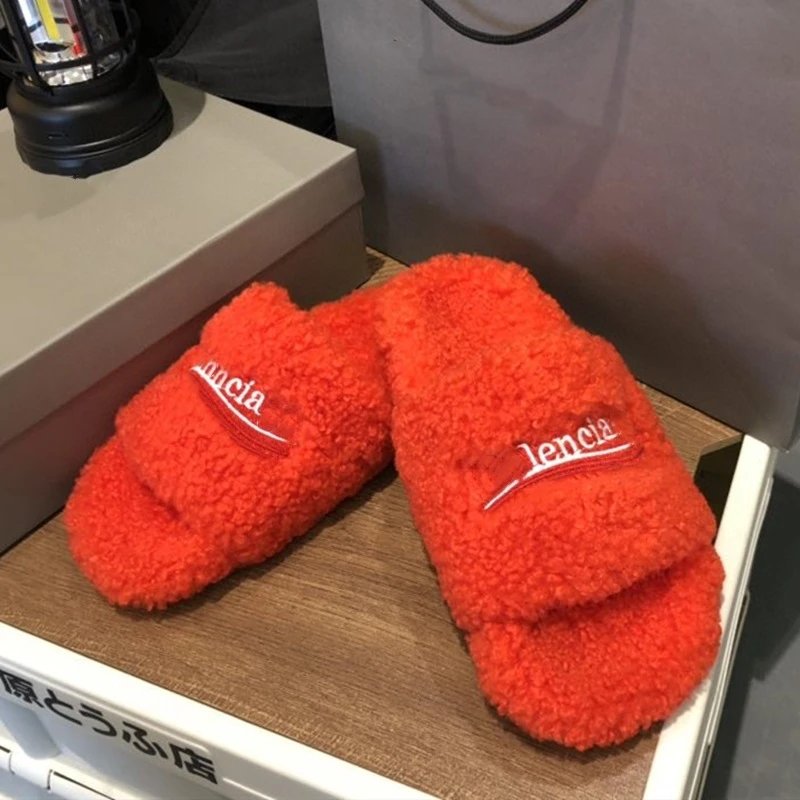 *alenciaga - Furry Faux Fur Slide Sandals